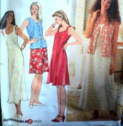 7129 Simplicity EZ SLEEVELESS FLARE DRESS LENGTHS, REVERSIBLE VEST PATTERN XS-Med uncut